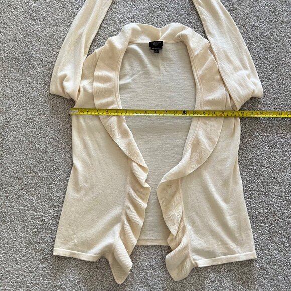 Talbots Pure Italian Merino Wool Cream Ruffle Front Cardigan Sweater Petite S - Picture 8 of 8